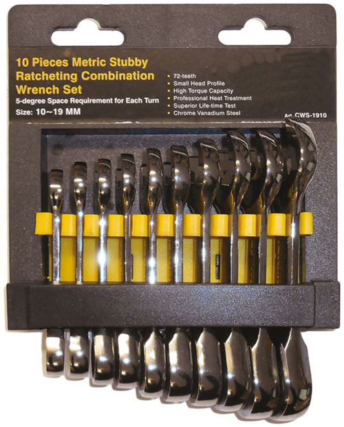 ASSORTMENT OF 10 SHORT COMBINATION RATCHET WRENCHE