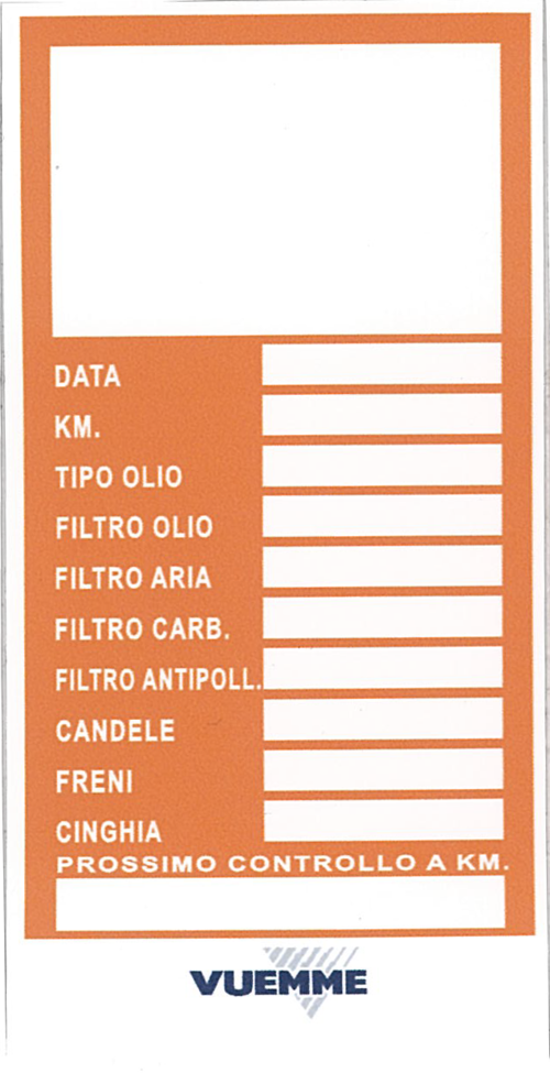 CART.CAMBIO OLIO FONDO BIANCO/ARANCIO PUBB.VUEMME