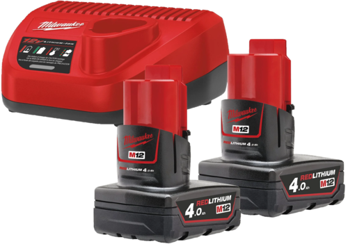 KIT ENERGIA MILWAUKEE 2 BATTERIE 4,0 AH+CARICABATT