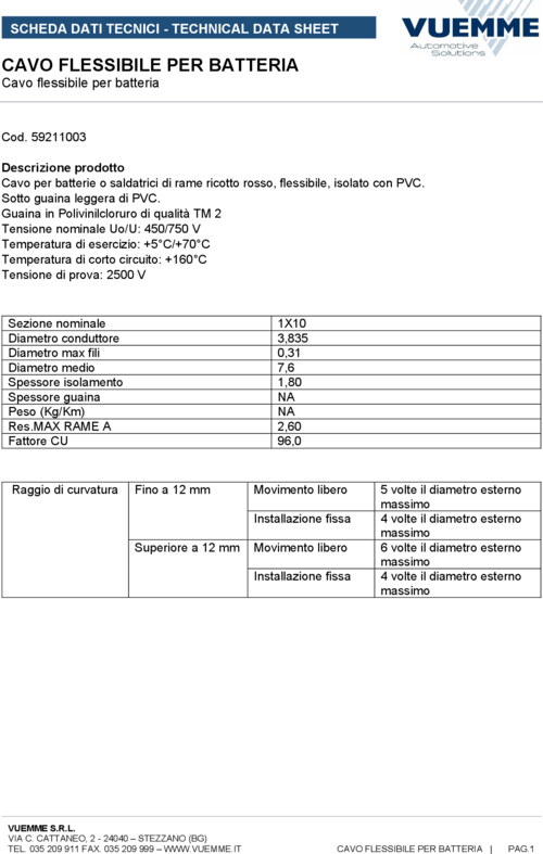 CAVO FLESS.BATT/SALD SEZ.10 MMQ.D.7-7.6 MM.ROSSO